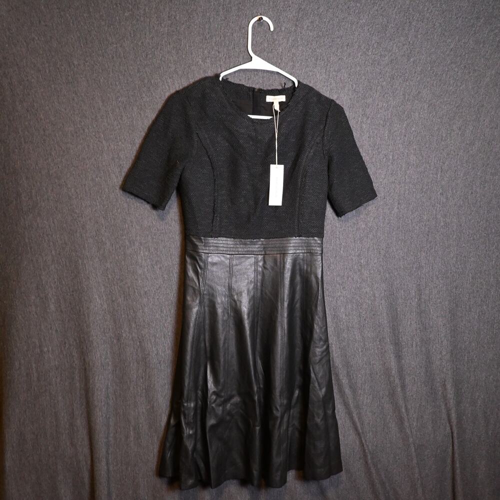 NEW Rebecca Taylor Women's 2 Knit & Vegan Leather Dress Black NWT